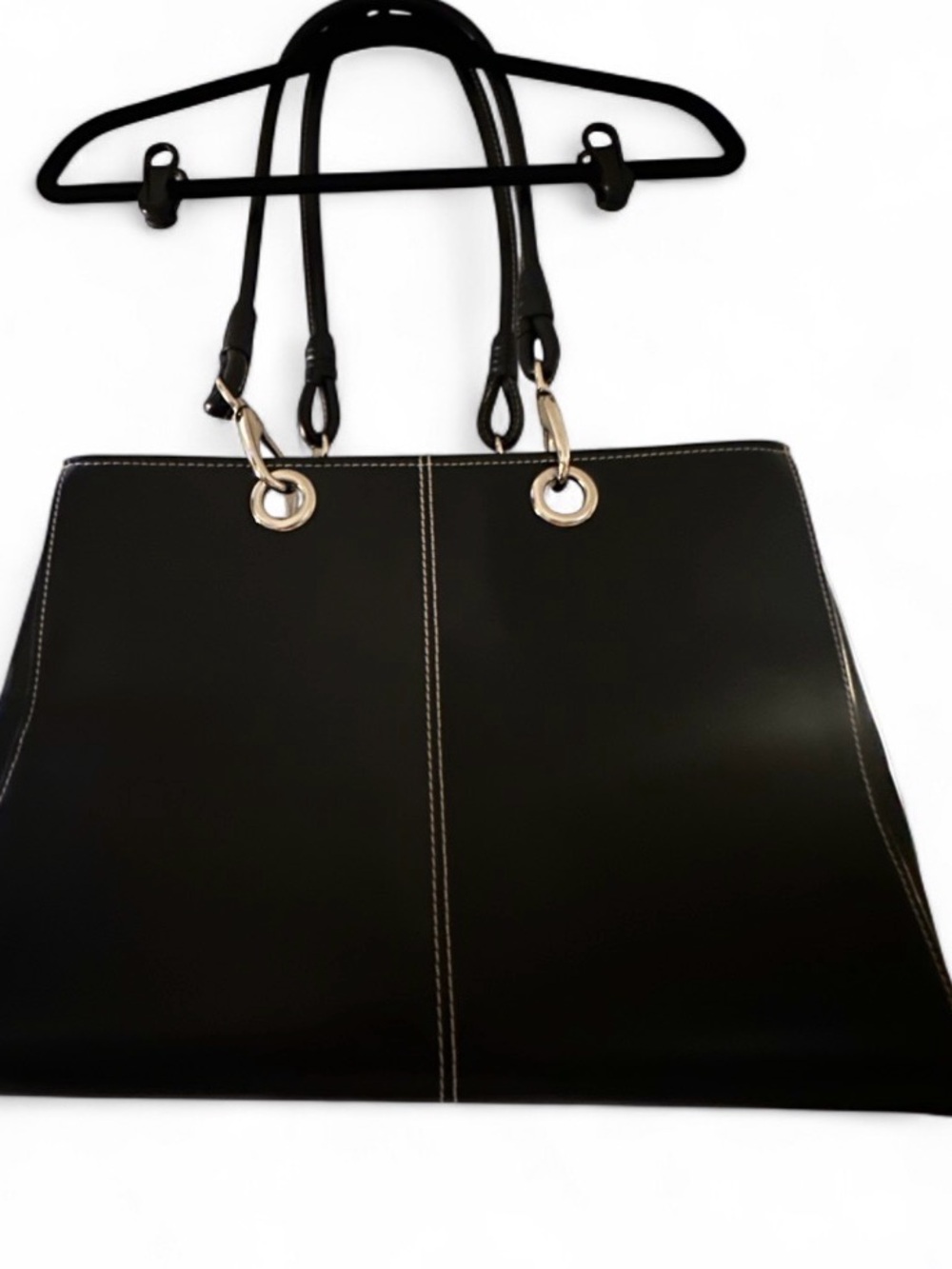 Vintage Wilsons Leather Black Structured Tote with Silver Grommet Details
